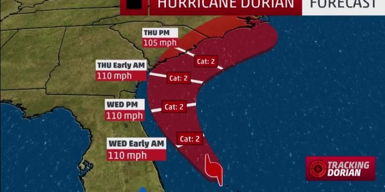 Huracán Dorian empieza a azotar la costa central de Florida mientras se aleja debilitado del sur del estado