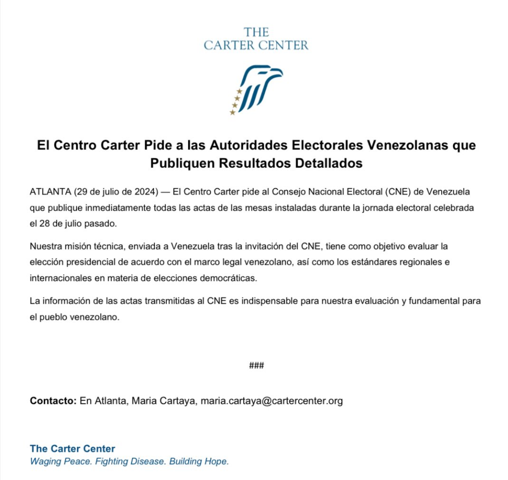 Comunicado Centro Carter